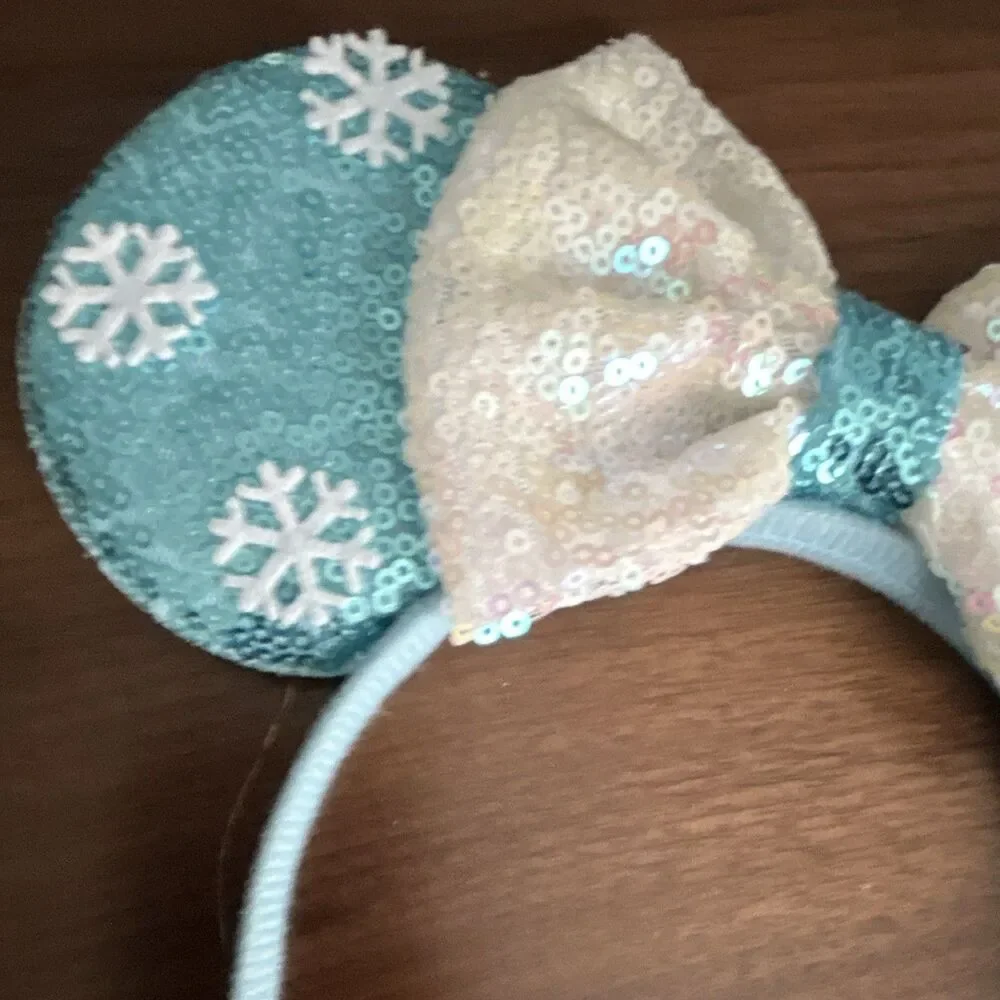 Girls Elsa Frozen Blue/White Sequin Padded Headband w/ Bow Snowflake, One Size